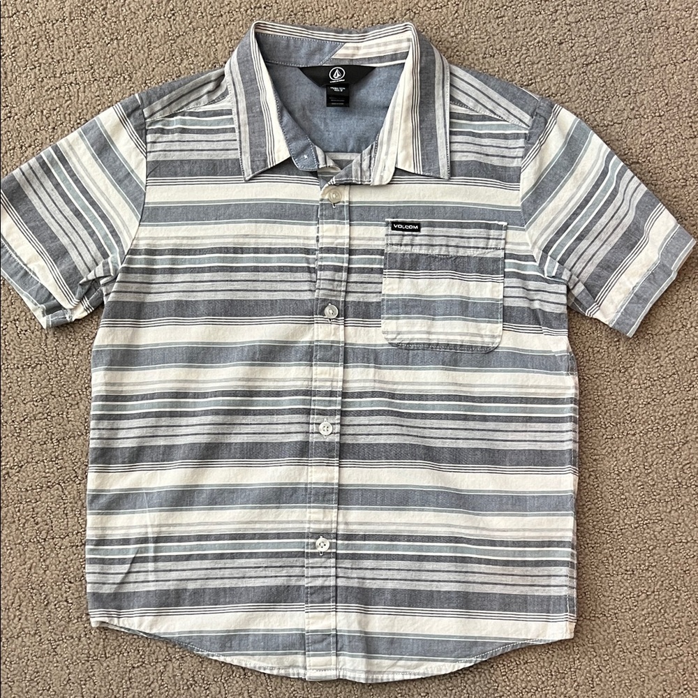 Volcom Blue and White Striped Button-Up Shirt